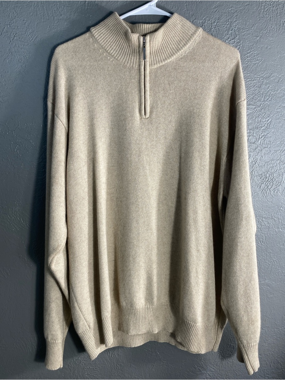 Hathaway Platinum Sweater Mens XXL 50% Cashmere Silk Italy Beige Quarter Zip
